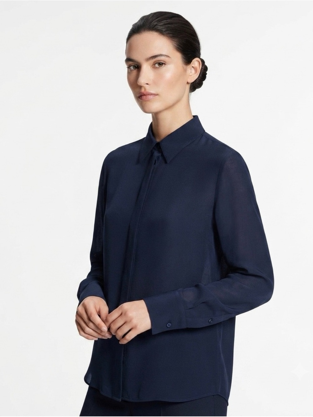 Louis Vuitton Classic Navy Blue Long Sleeve Button Down Blouse